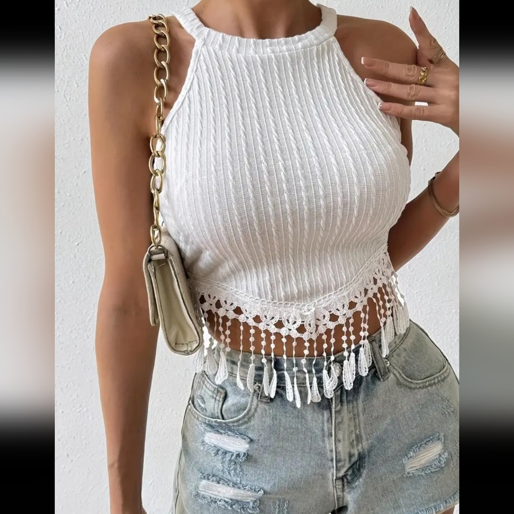 Neq Chic Summer French-Inspired Women's Sleeveless Tank Top with Lace Detail